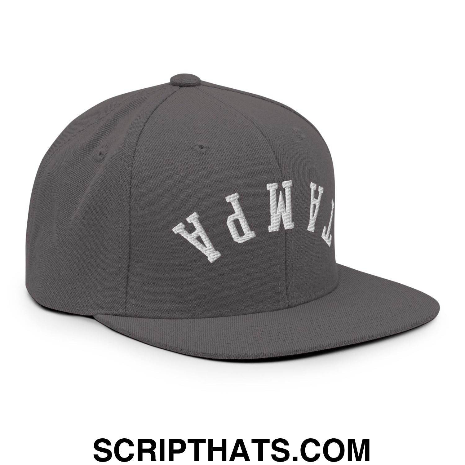 Upside Down Tampa Embroidered Flat Bill Brim Snapback Hat Dark Grey