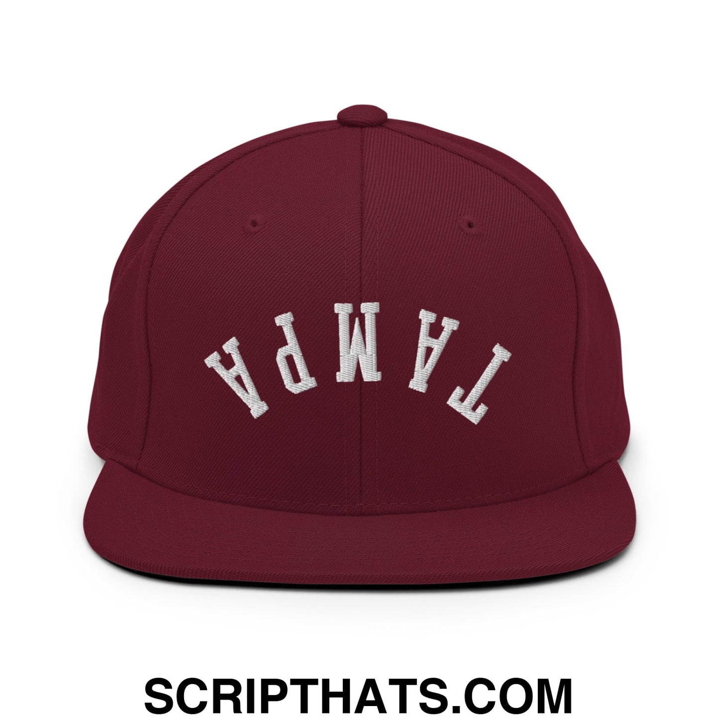 Upside Down Tampa Embroidered Flat Bill Brim Snapback Hat Maroon
