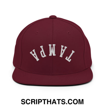 Upside Down Tampa Embroidered Flat Bill Brim Snapback Hat Maroon