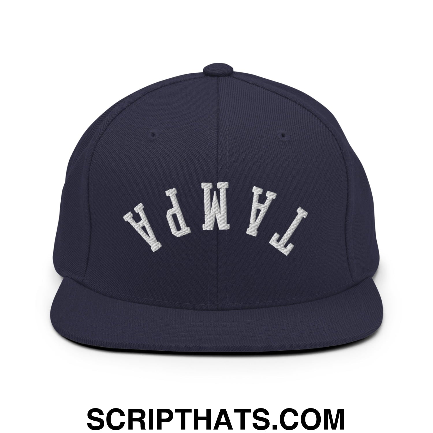 Upside Down Tampa Embroidered Flat Bill Brim Snapback Hat Navy