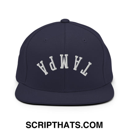 Upside Down Tampa Embroidered Flat Bill Brim Snapback Hat Navy