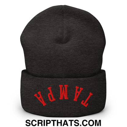 Upside Down Tampa Football Embroidered Cuffed Knit Beanie Dark Grey
