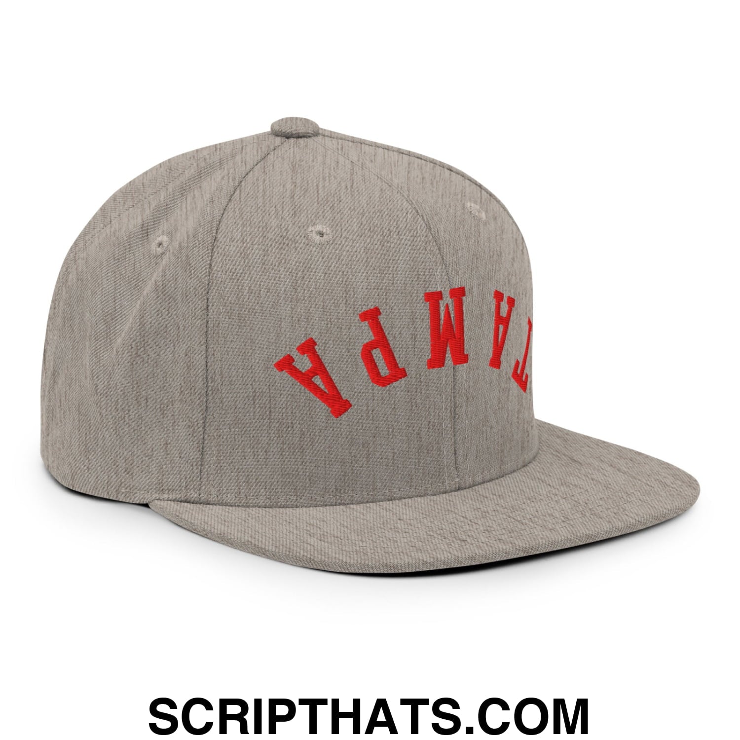 Upside Down Tampa Football Embroidered Flat Bill Brim Snapback Hat Heather Grey