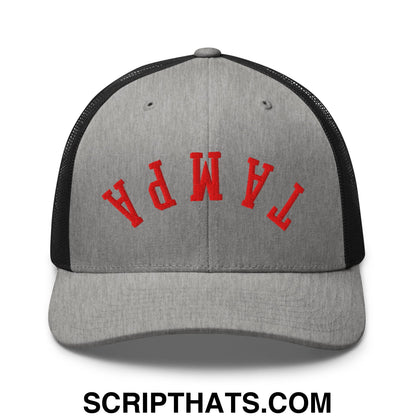Upside Down Tampa Football Embroidered Mesh Trucker Hat Heather Black
