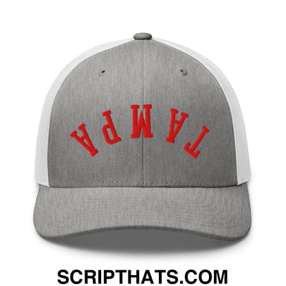 Upside Down Tampa Football Embroidered Mesh Trucker Hat Heather Grey White