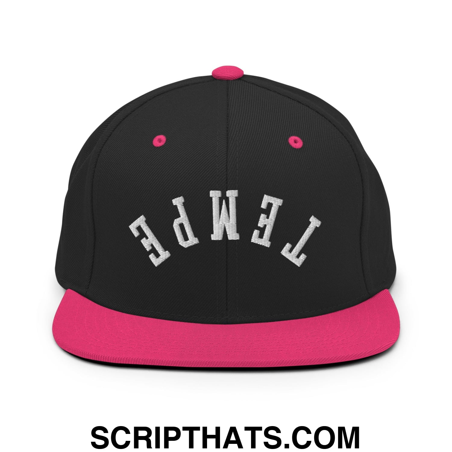 Upside Down Tempe Embroidered Flat Bill Brim Snapback Hat Black Neon Pink