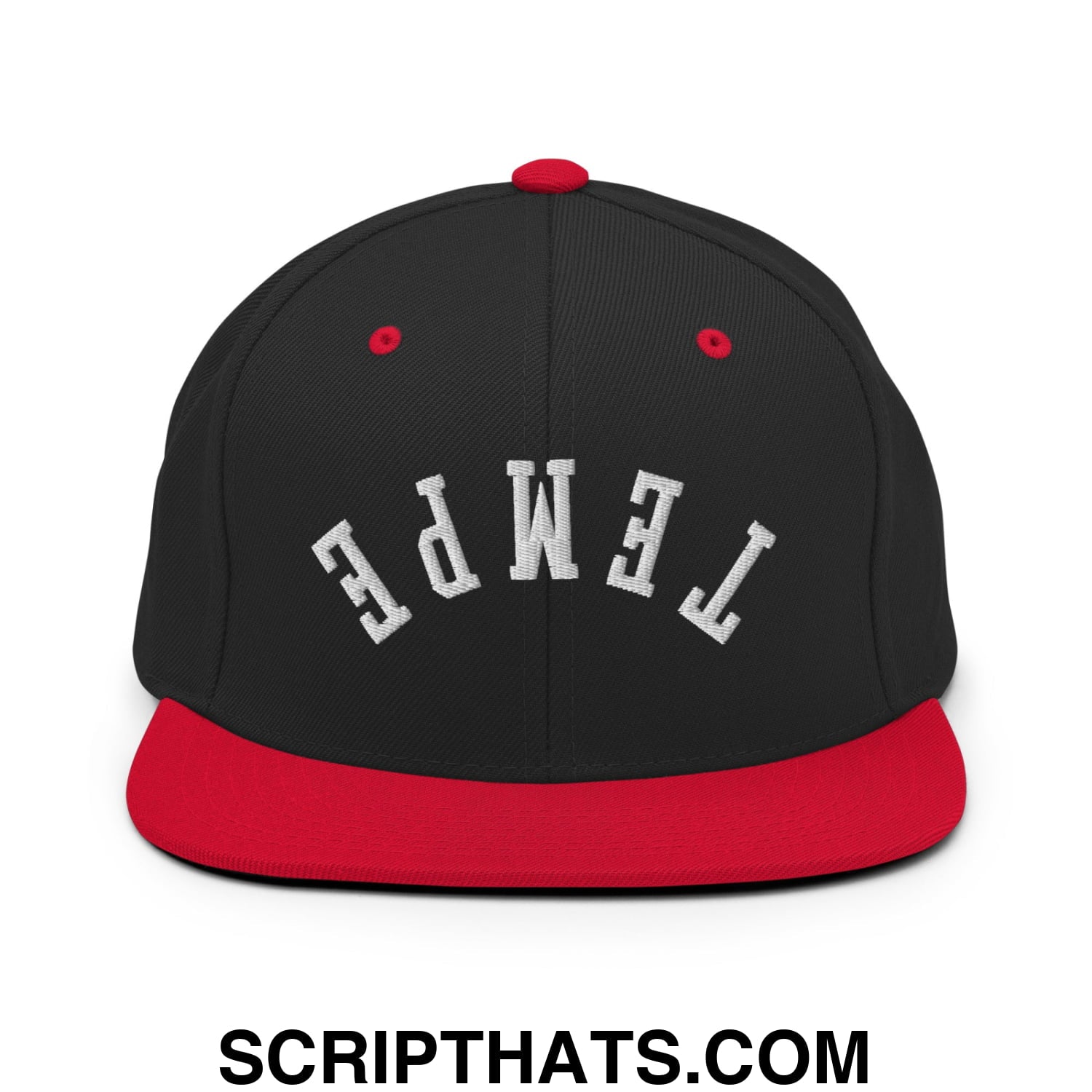 Upside Down Tempe Embroidered Flat Bill Brim Snapback Hat Black Red