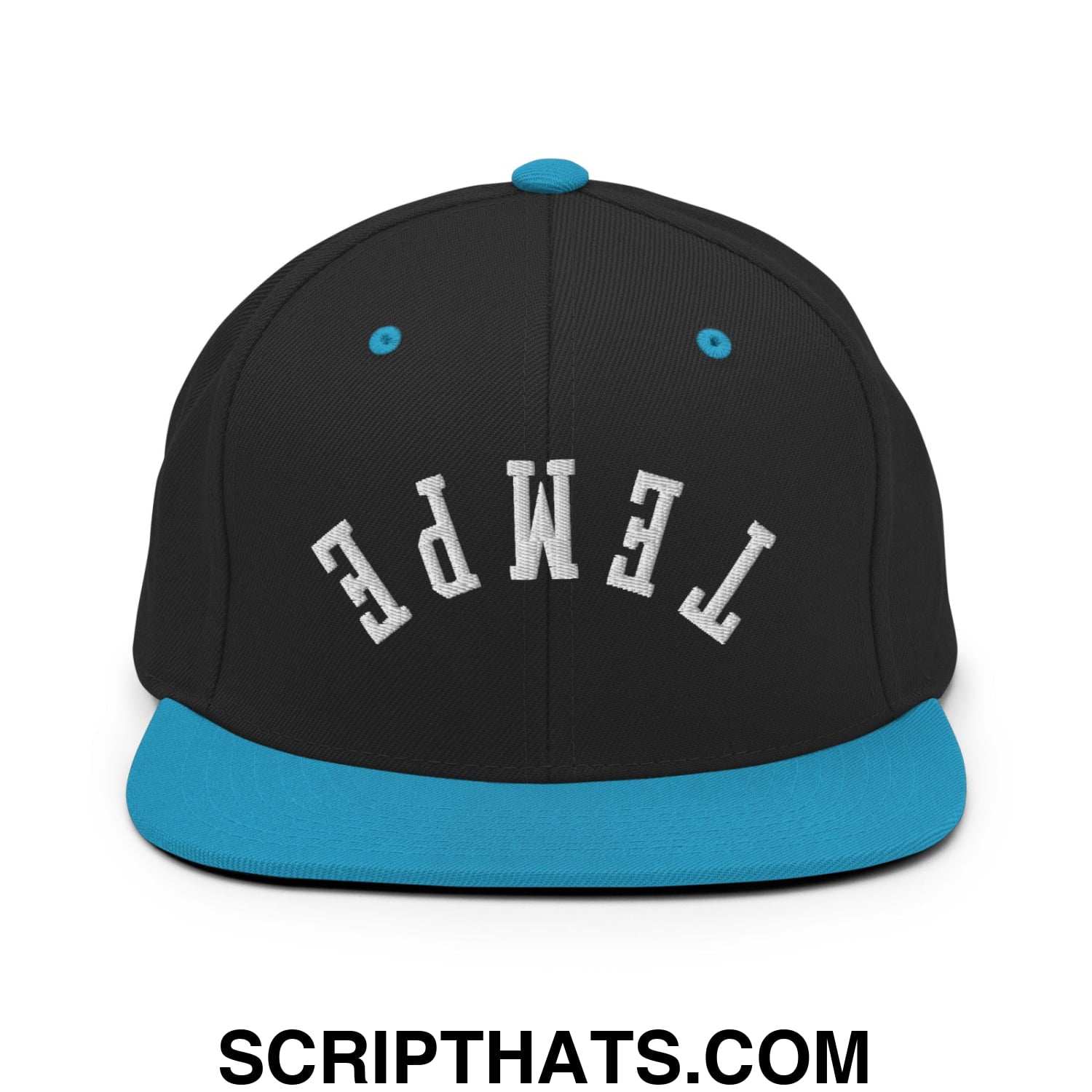 Upside Down Tempe Embroidered Flat Bill Brim Snapback Hat Black Teal
