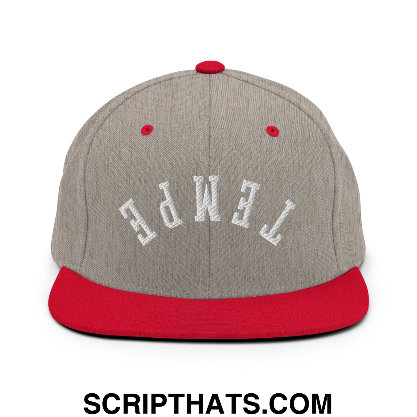 Upside Down Tempe Embroidered Flat Bill Brim Snapback Hat Heather Grey Red