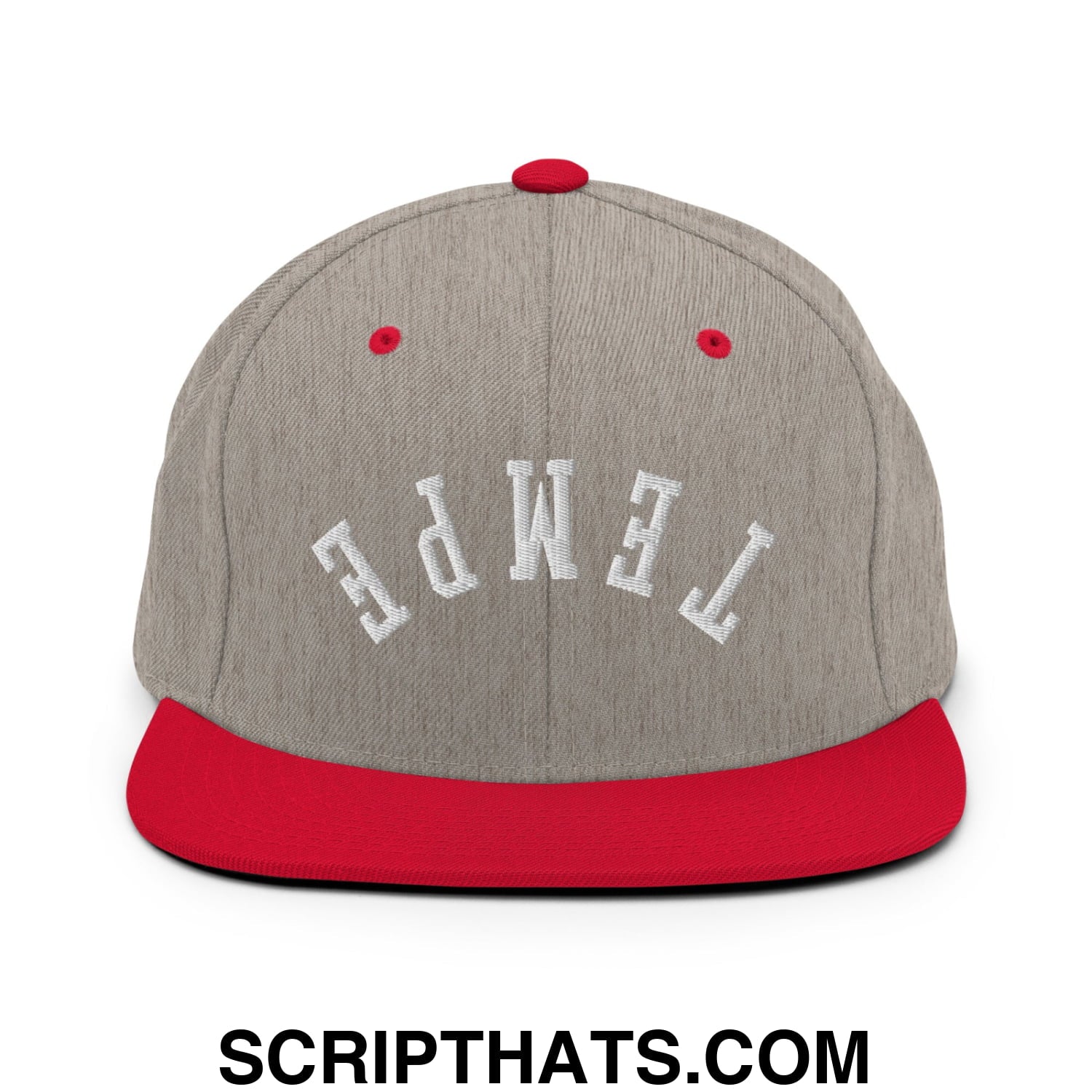 Upside Down Tempe Embroidered Flat Bill Brim Snapback Hat Heather Grey Red