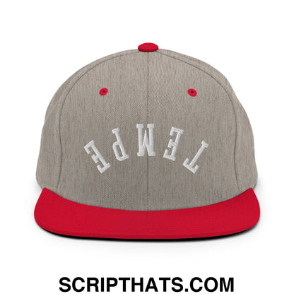 Upside Down Tempe Embroidered Flat Bill Brim Snapback Hat Heather Grey Red