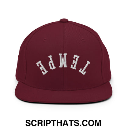 Upside Down Tempe Embroidered Flat Bill Brim Snapback Hat Maroon