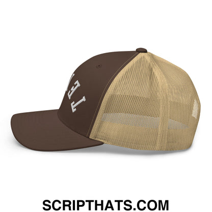 Upside Down Tempe Embroidered Mesh Trucker Hat Brown Khaki