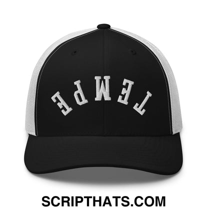 Upside Down Tempe Embroidered Mesh Trucker Hat Black White