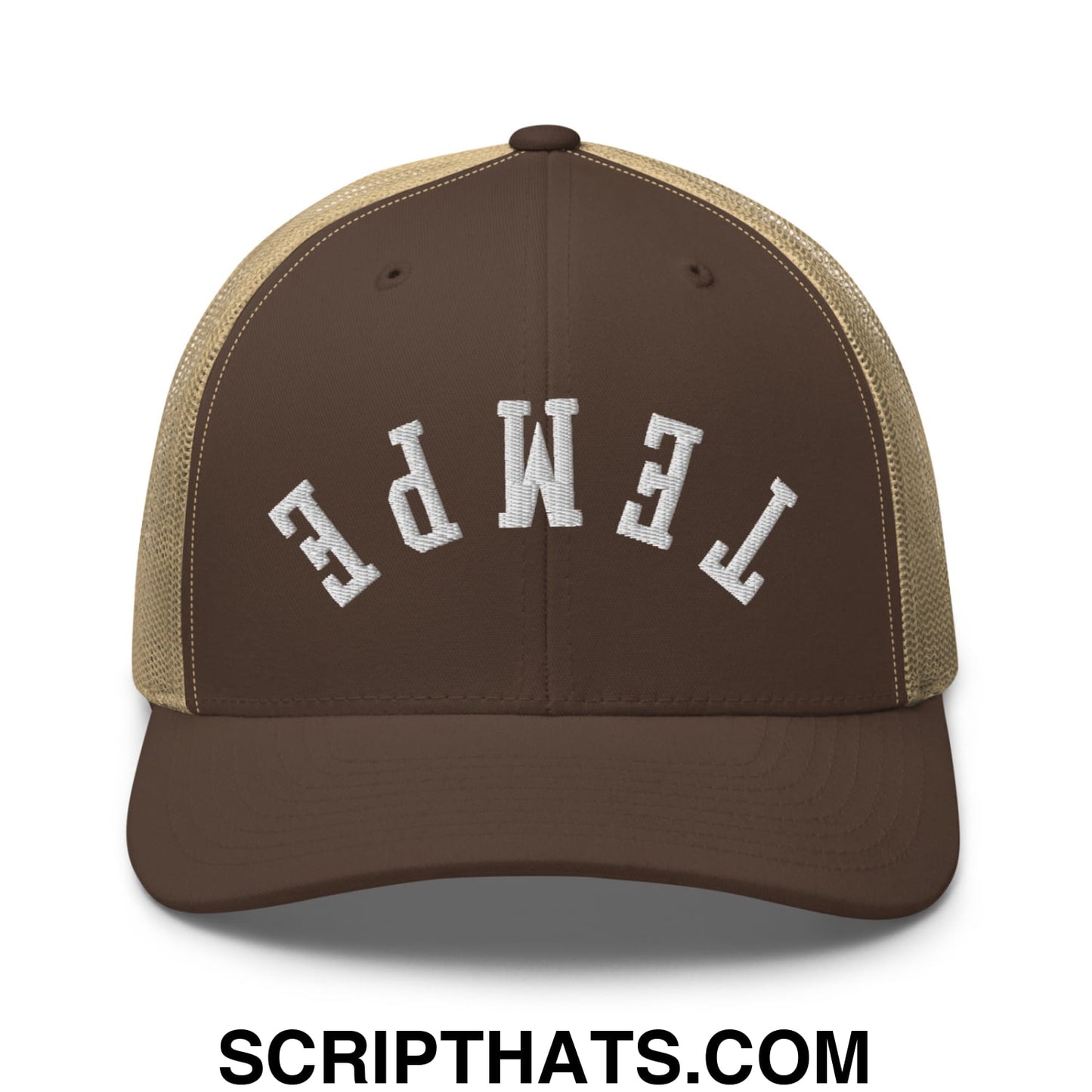 Upside Down Tempe Embroidered Mesh Trucker Hat Brown Khaki