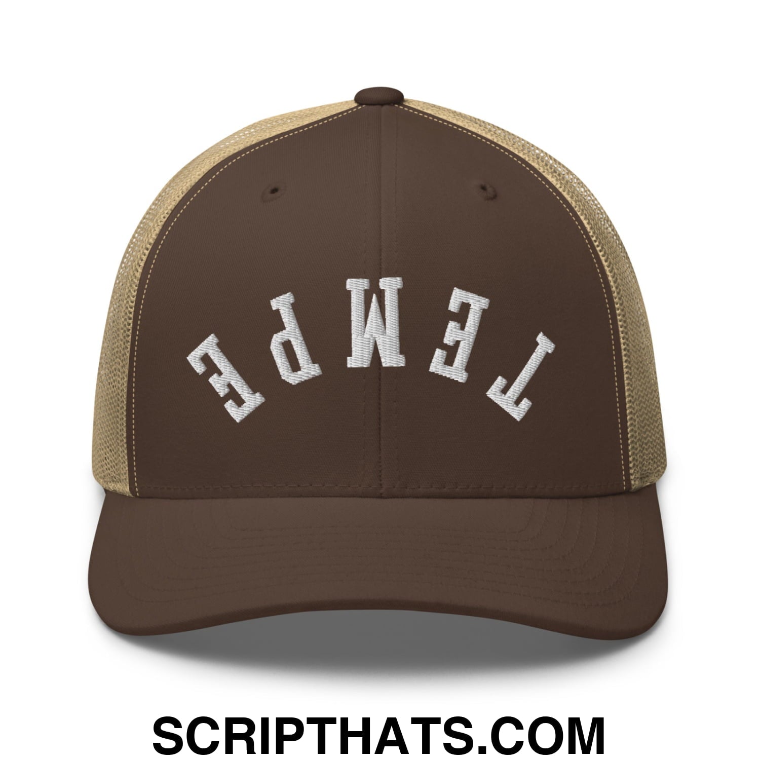 Upside Down Tempe Embroidered Mesh Trucker Hat Brown Khaki