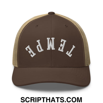 Upside Down Tempe Embroidered Mesh Trucker Hat Brown Khaki