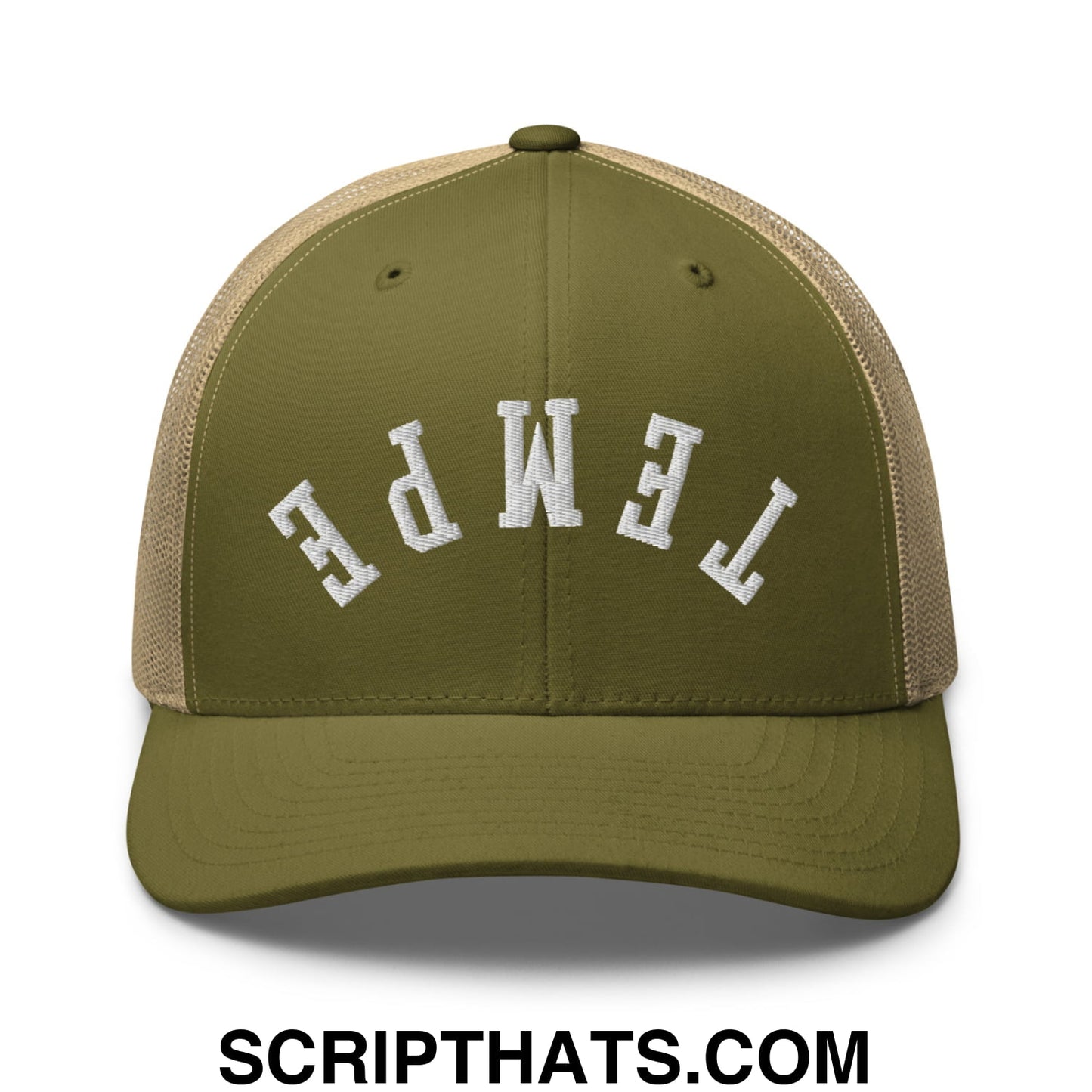 Upside Down Tempe Embroidered Mesh Trucker Hat Moss Khaki