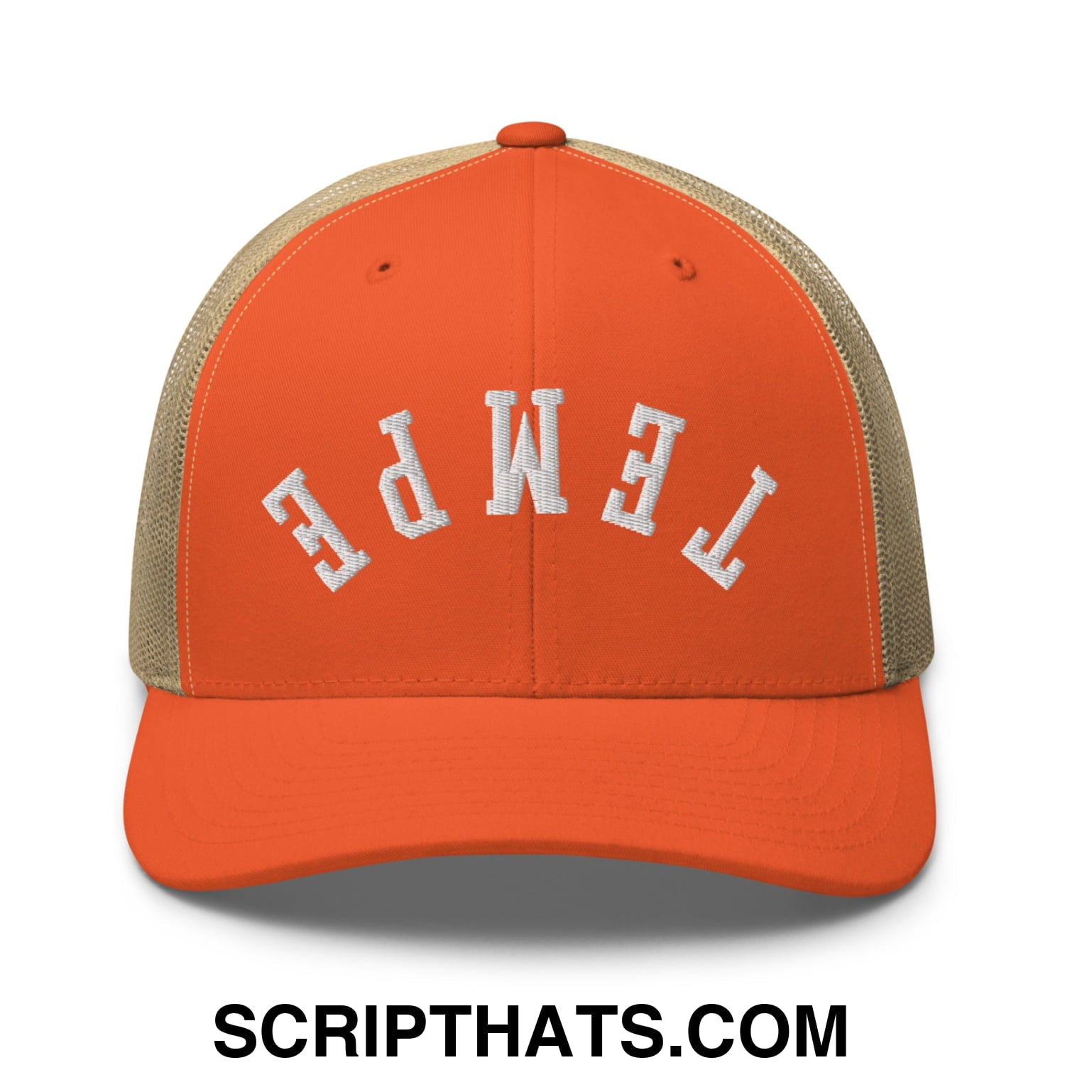 Upside Down Tempe Embroidered Mesh Trucker Hat Rustic Orange Khaki