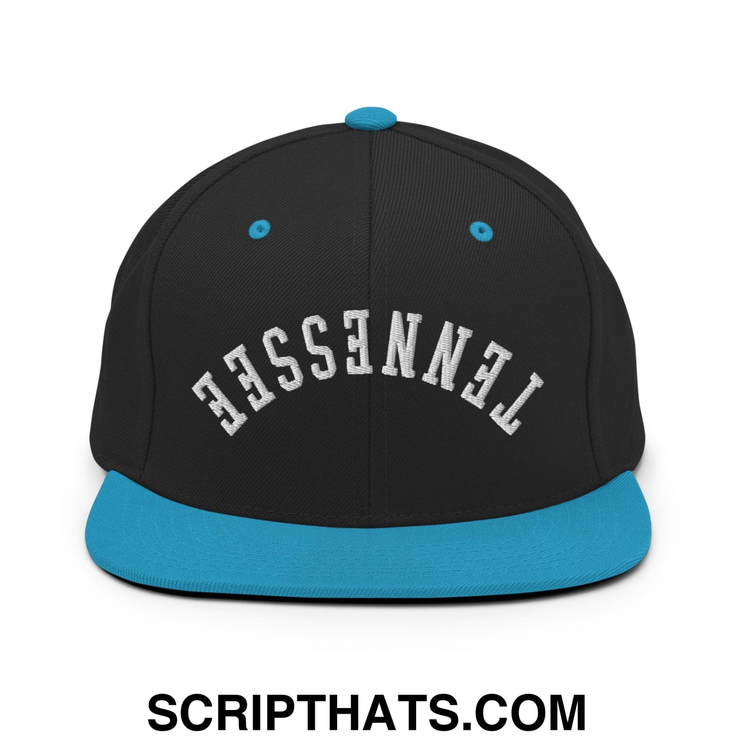 Upside Down Tennessee Embroidered Flat Bill Brim Snapback Hat Black Teal