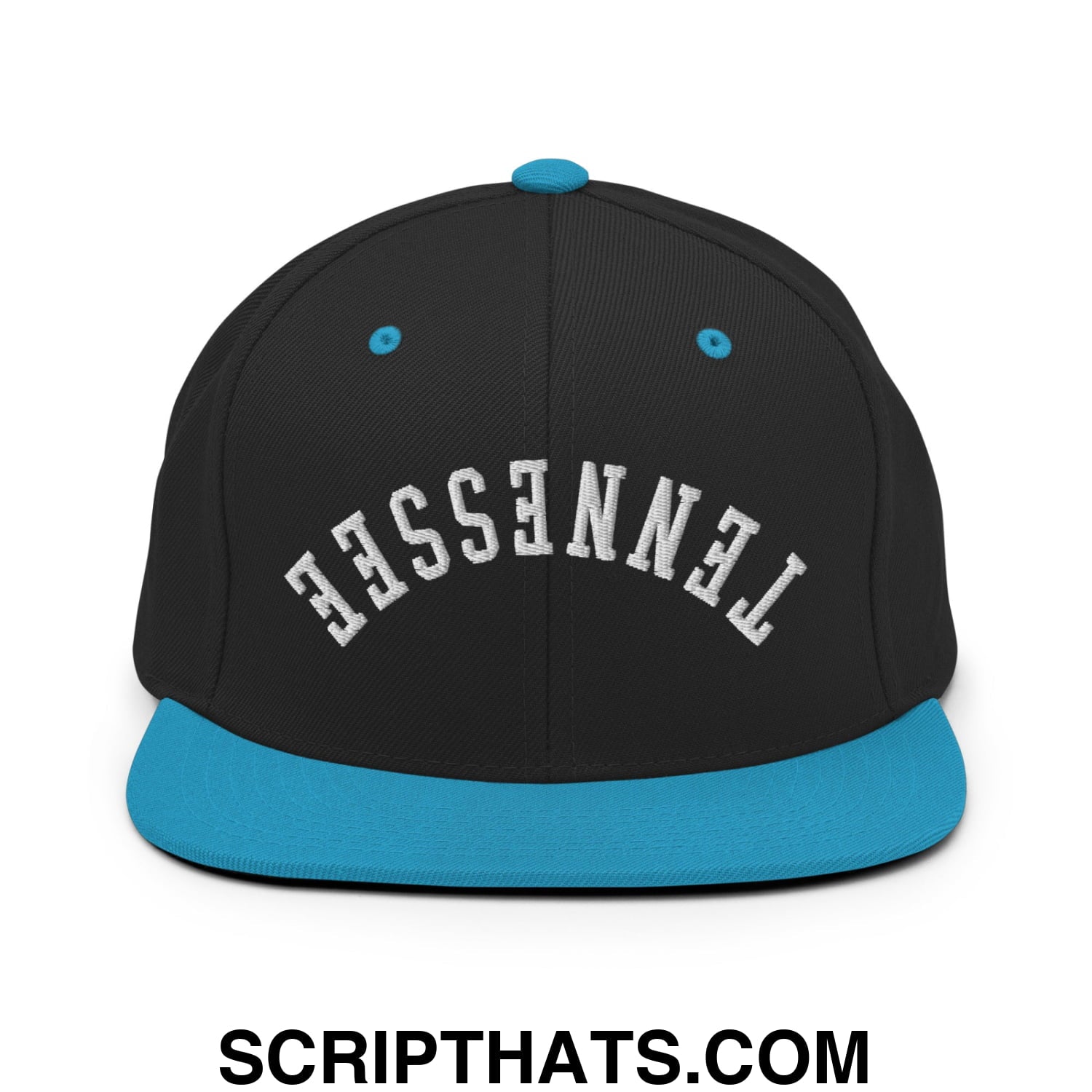 Upside Down Tennessee Embroidered Flat Bill Brim Snapback Hat Black Teal