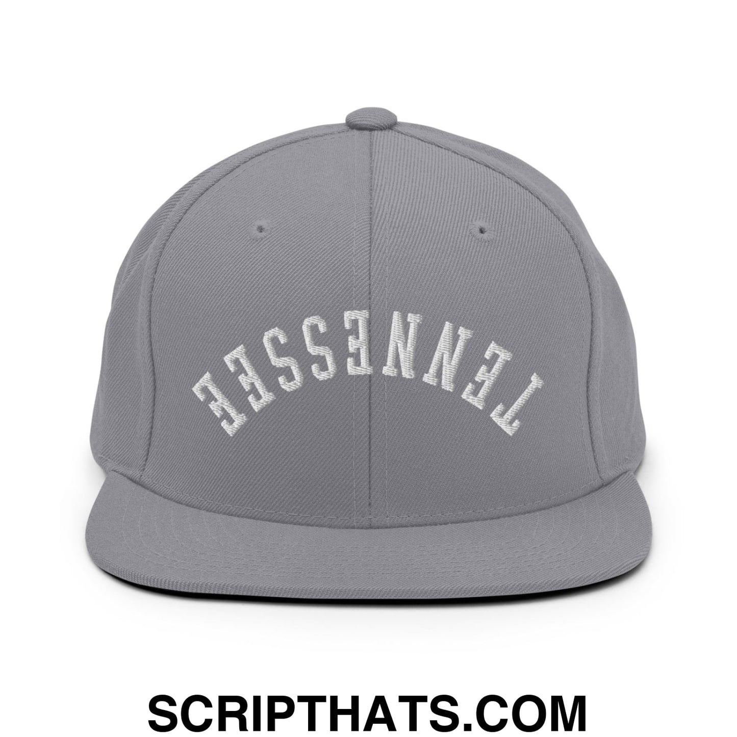 Upside Down Tennessee Embroidered Flat Bill Brim Snapback Hat Silver