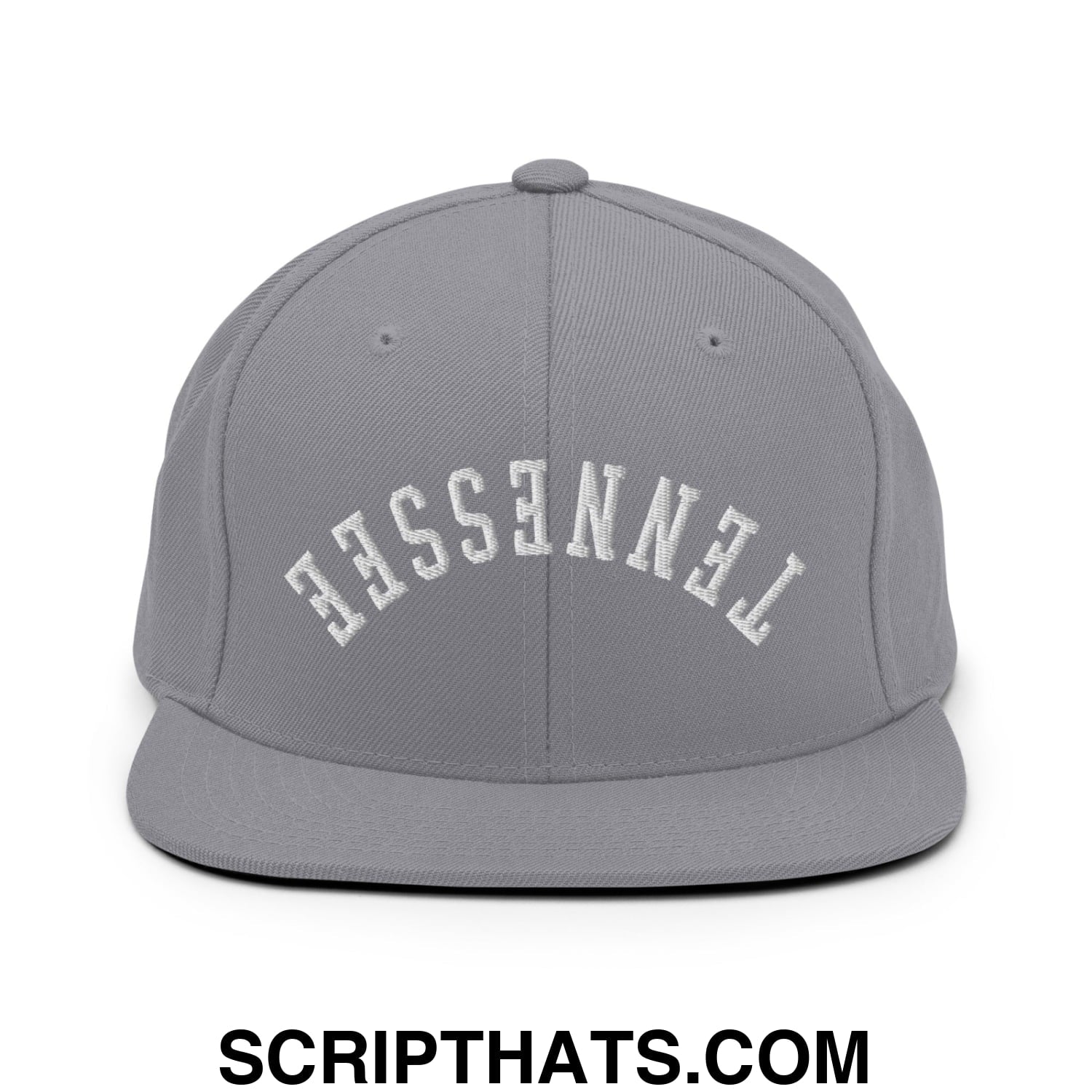 Upside Down Tennessee Embroidered Flat Bill Brim Snapback Hat Silver