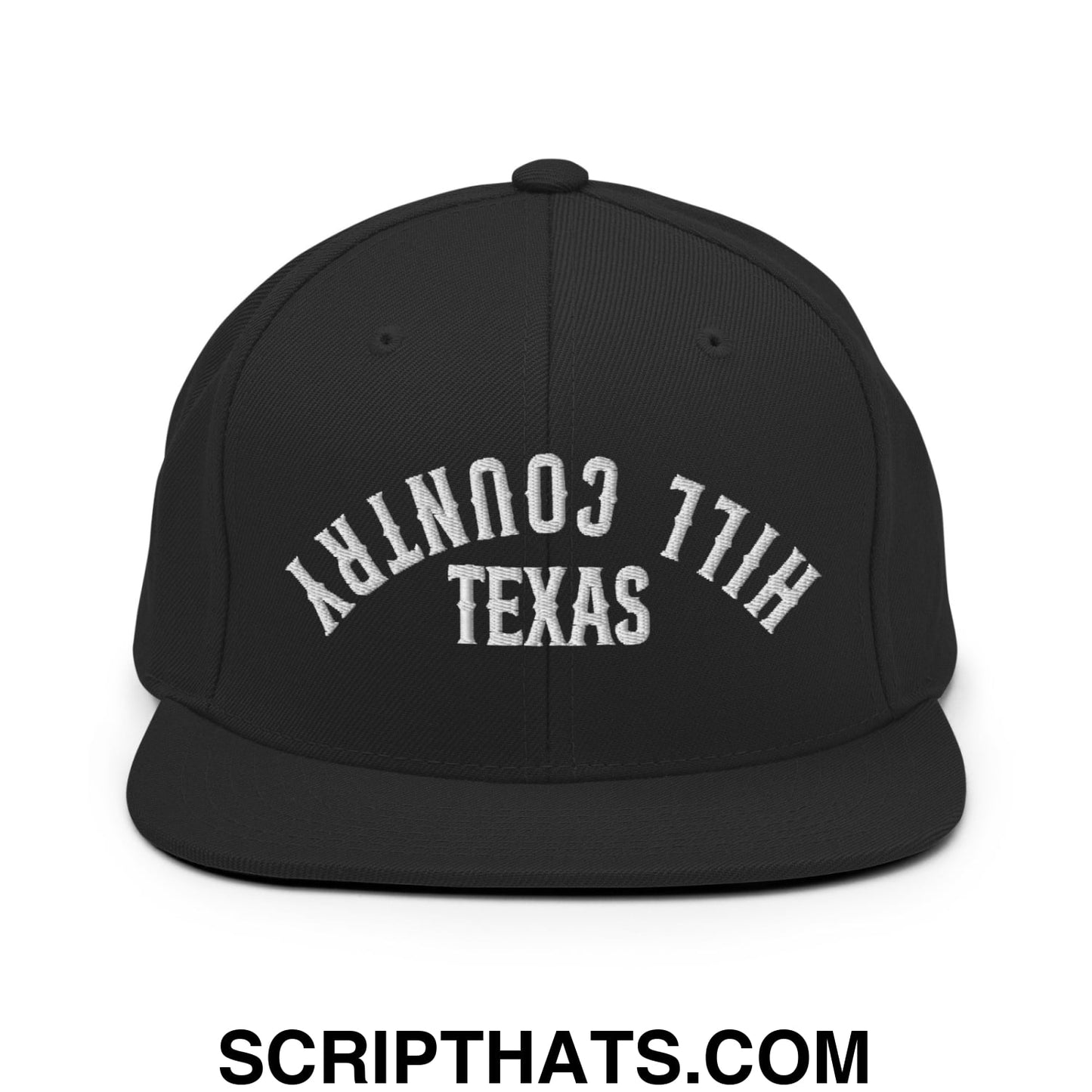 Upside Down Texas Hill Country Embroidered Flat Bill Brim Snapback Hat Black