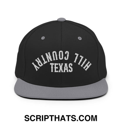 Upside Down Texas Hill Country Embroidered Flat Bill Brim Snapback Hat Black Silver