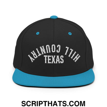 Upside Down Texas Hill Country Embroidered Flat Bill Brim Snapback Hat Black Teal