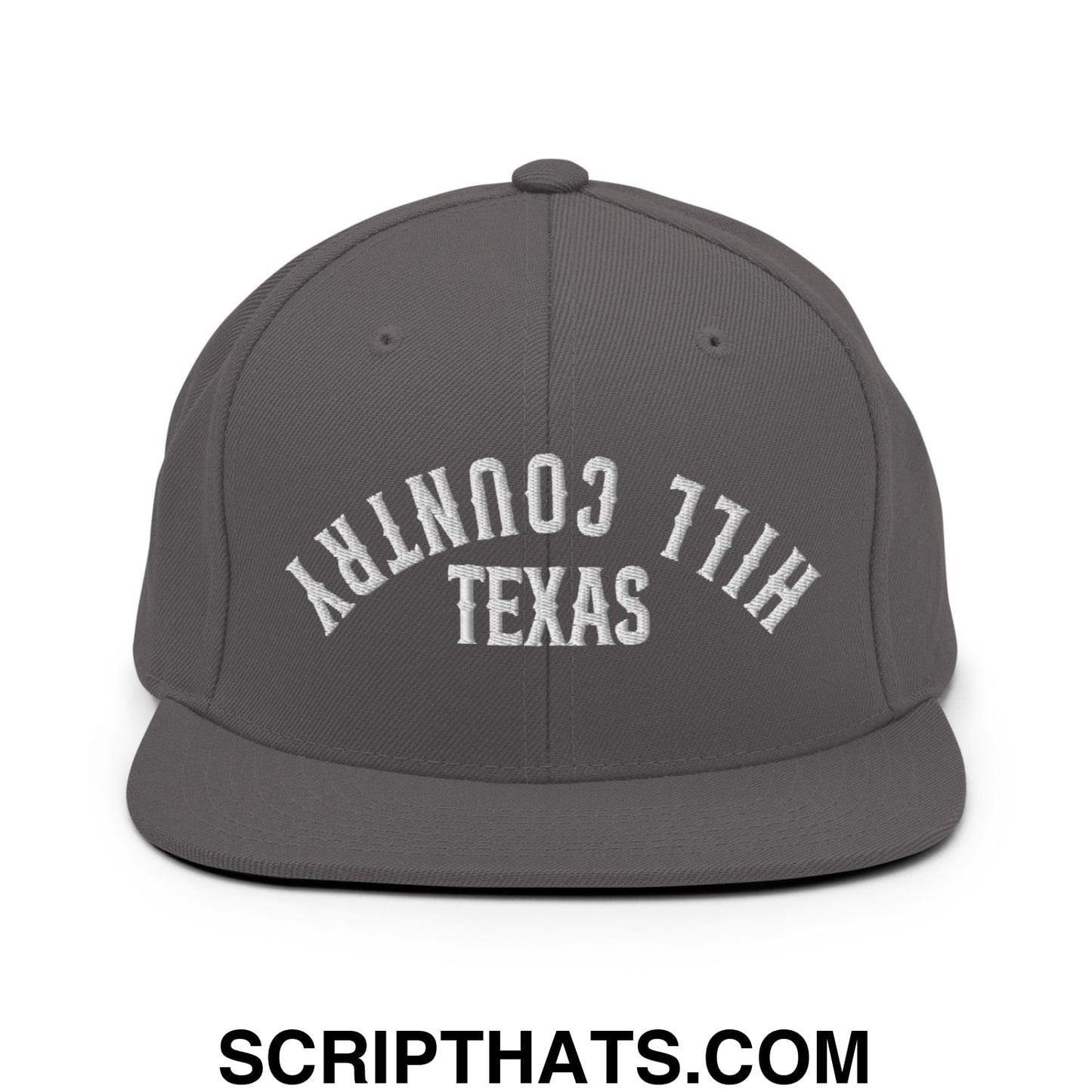 Upside Down Texas Hill Country Embroidered Flat Bill Brim Snapback Hat Dark Grey