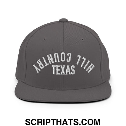Upside Down Texas Hill Country Embroidered Flat Bill Brim Snapback Hat Dark Grey