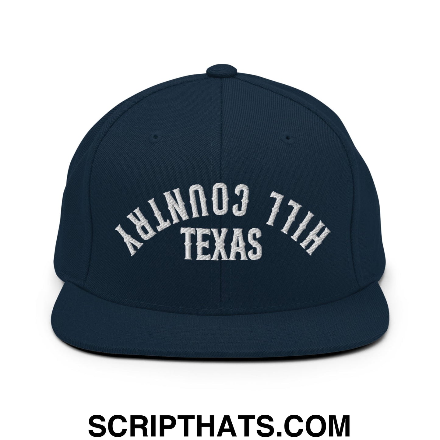 Upside Down Texas Hill Country Embroidered Flat Bill Brim Snapback Hat Dark Navy