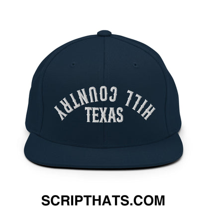 Upside Down Texas Hill Country Embroidered Flat Bill Brim Snapback Hat Dark Navy