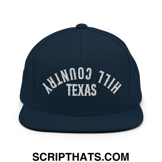 Upside Down Texas Hill Country Embroidered Flat Bill Brim Snapback Hat Dark Navy
