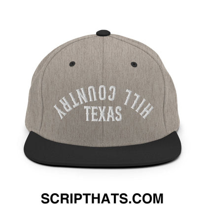 Upside Down Texas Hill Country Embroidered Flat Bill Brim Snapback Hat Heather Black