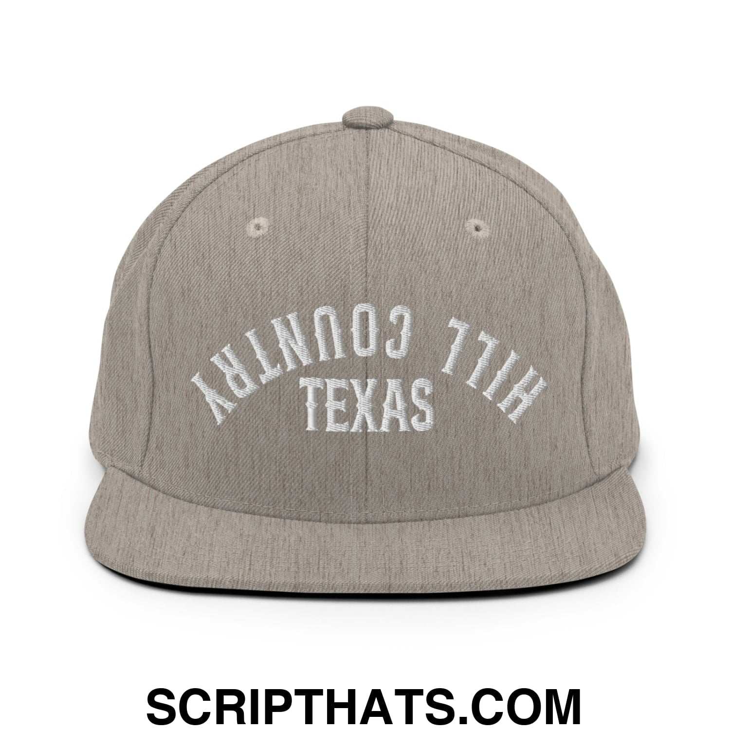 Upside Down Texas Hill Country Embroidered Flat Bill Brim Snapback Hat Heather Grey