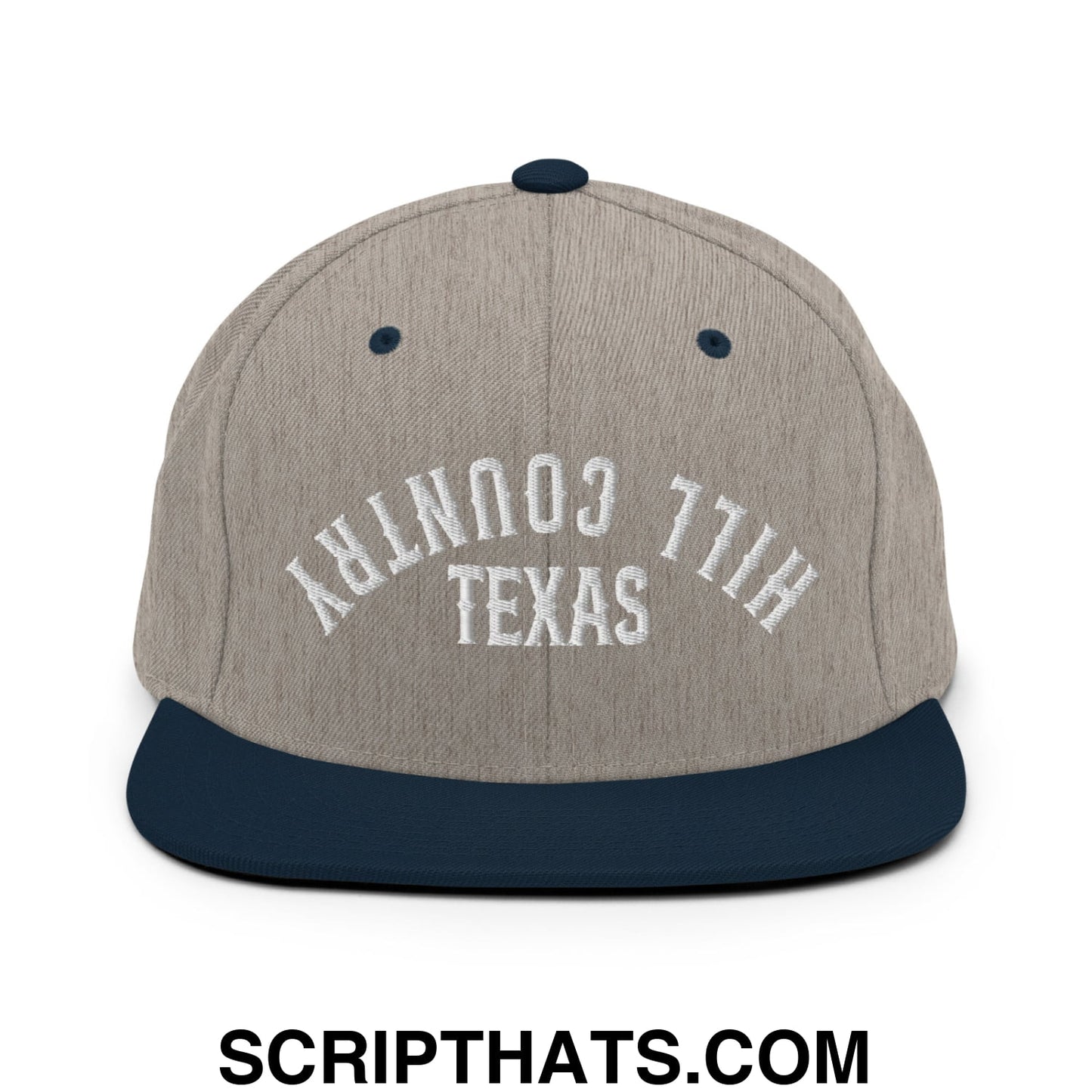 Upside Down Texas Hill Country Embroidered Flat Bill Brim Snapback Hat Heather Grey Navy