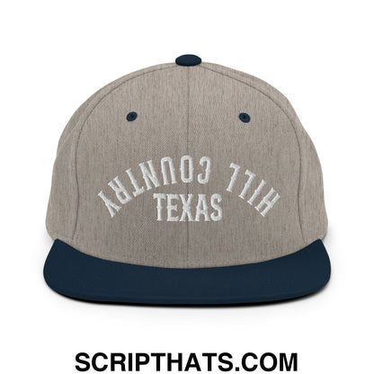 Upside Down Texas Hill Country Embroidered Flat Bill Brim Snapback Hat Heather Grey Navy