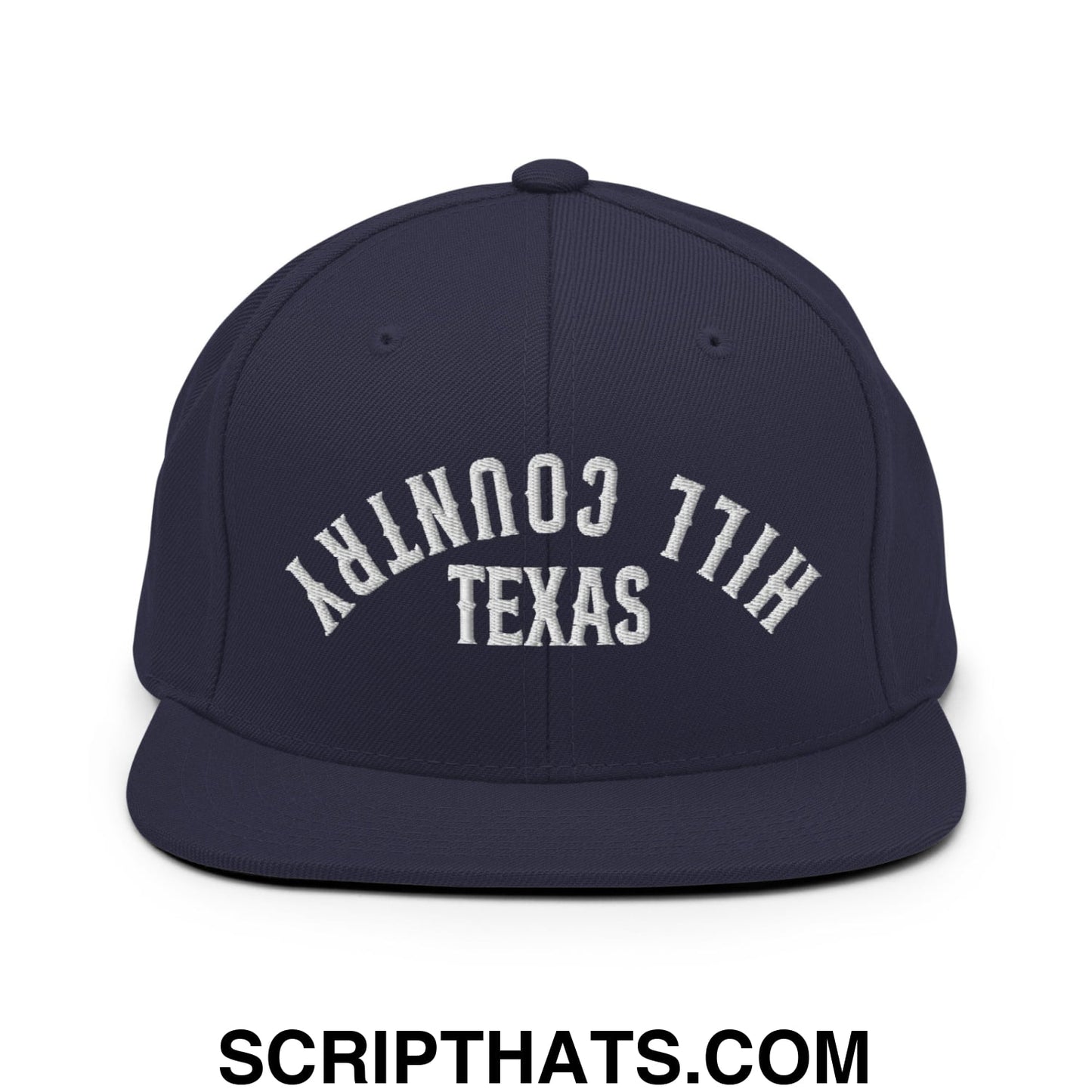 Upside Down Texas Hill Country Embroidered Flat Bill Brim Snapback Hat Navy