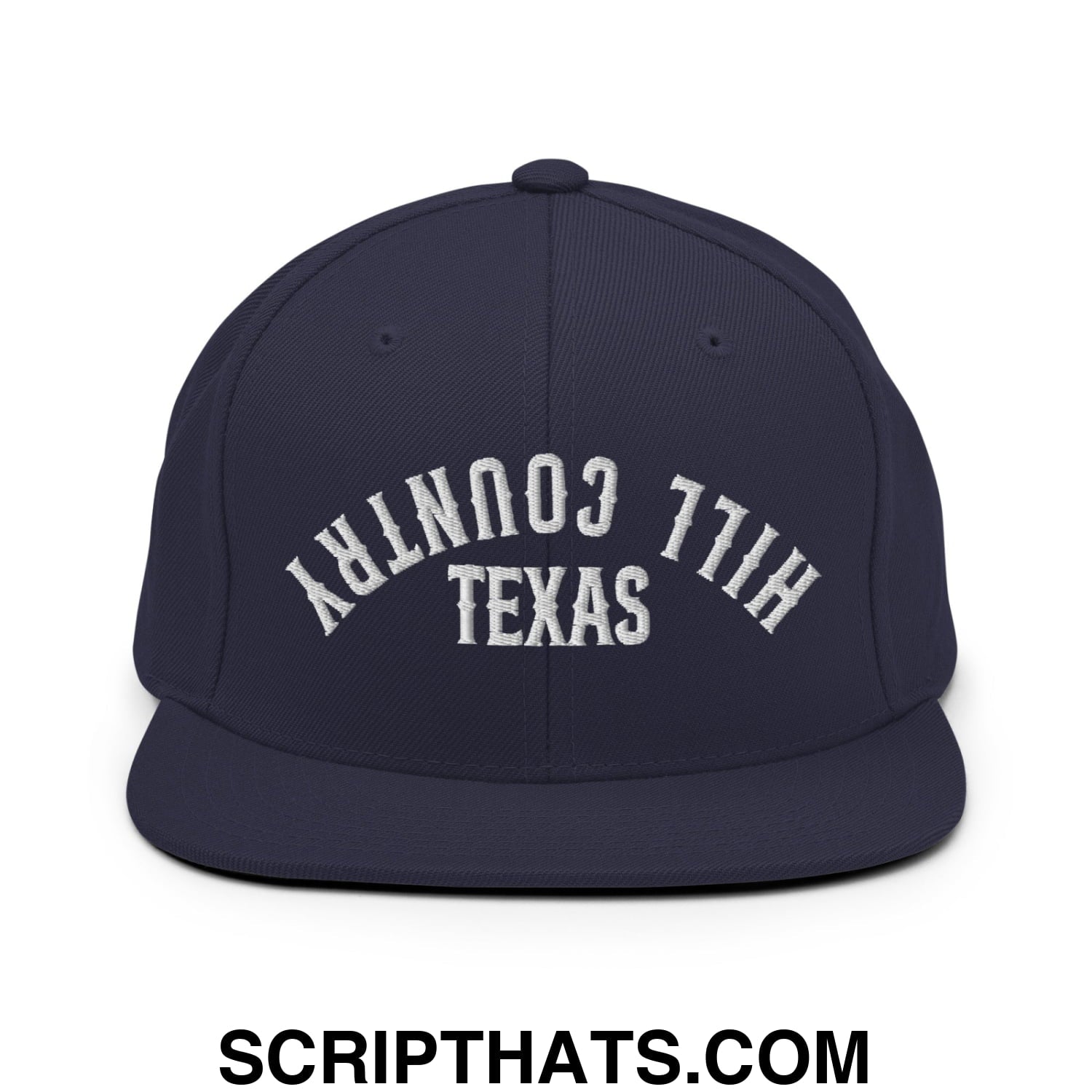 Upside Down Texas Hill Country Embroidered Flat Bill Brim Snapback Hat Navy