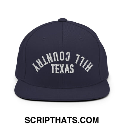 Upside Down Texas Hill Country Embroidered Flat Bill Brim Snapback Hat Navy