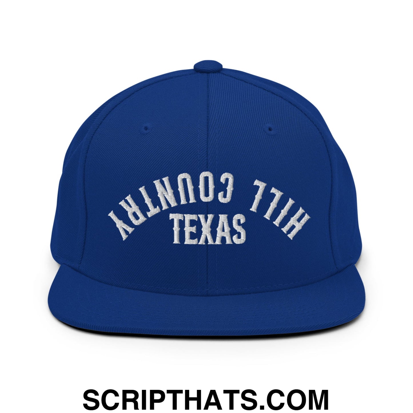 Upside Down Texas Hill Country Embroidered Flat Bill Brim Snapback Hat Royal Blue