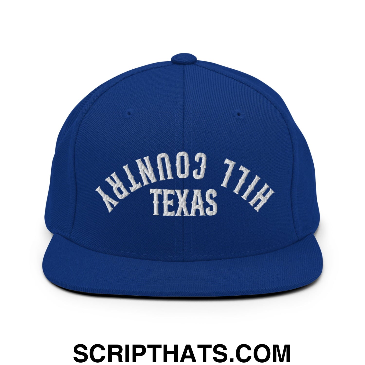 Upside Down Texas Hill Country Embroidered Flat Bill Brim Snapback Hat Royal Blue