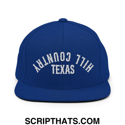 Upside Down Texas Hill Country Embroidered Flat Bill Brim Snapback Hat Royal Blue