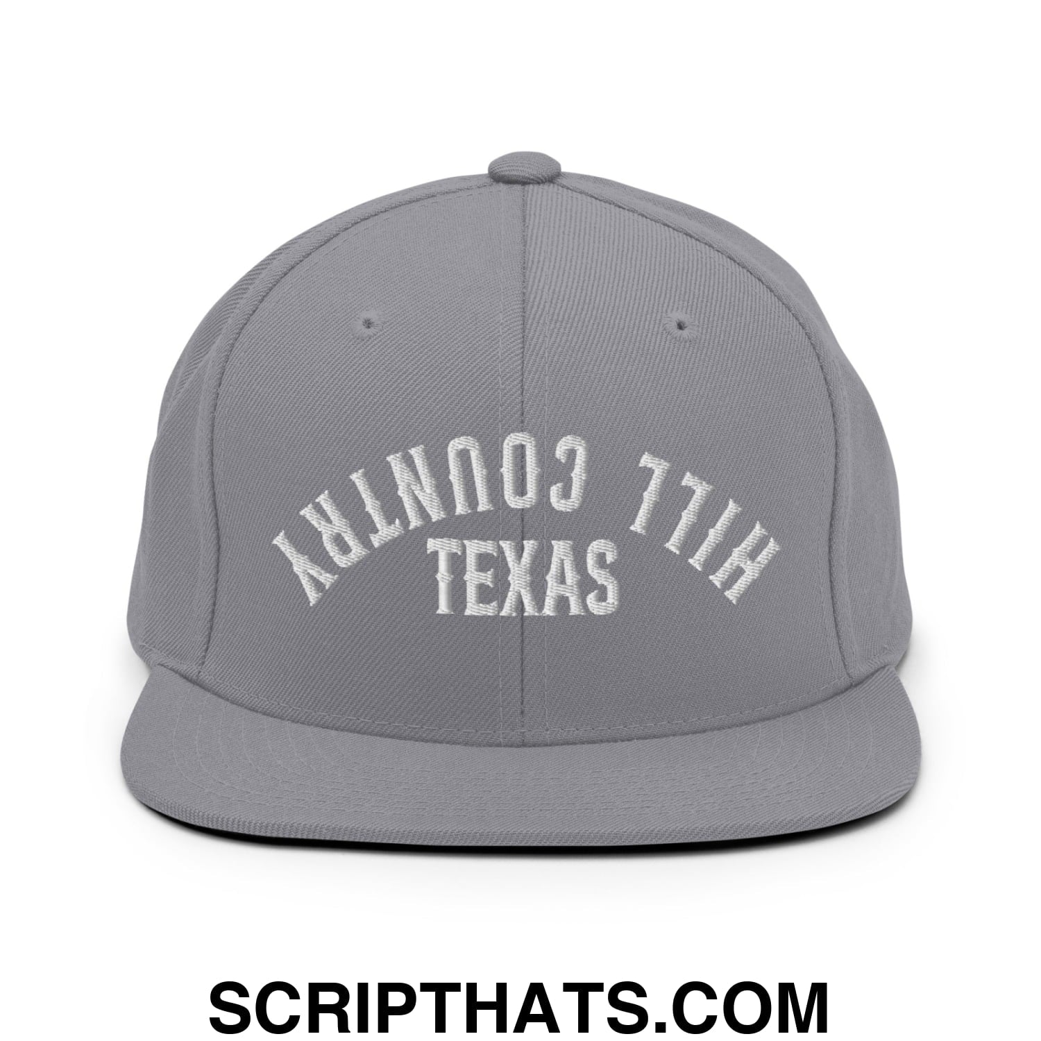 Upside Down Texas Hill Country Embroidered Flat Bill Brim Snapback Hat Silver