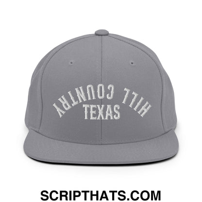 Upside Down Texas Hill Country Embroidered Flat Bill Brim Snapback Hat Silver