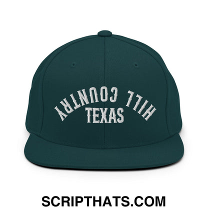Upside Down Texas Hill Country Embroidered Flat Bill Brim Snapback Hat Spruce