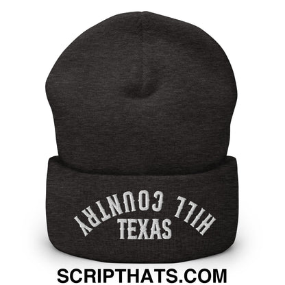 Upside Down Texas Hill Country Embroidered Knit Cuffed Beanie Dark Grey