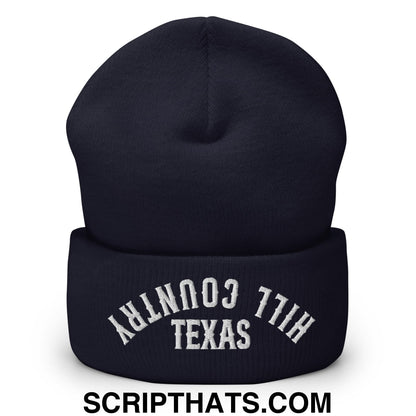 Upside Down Texas Hill Country Embroidered Knit Cuffed Beanie Navy